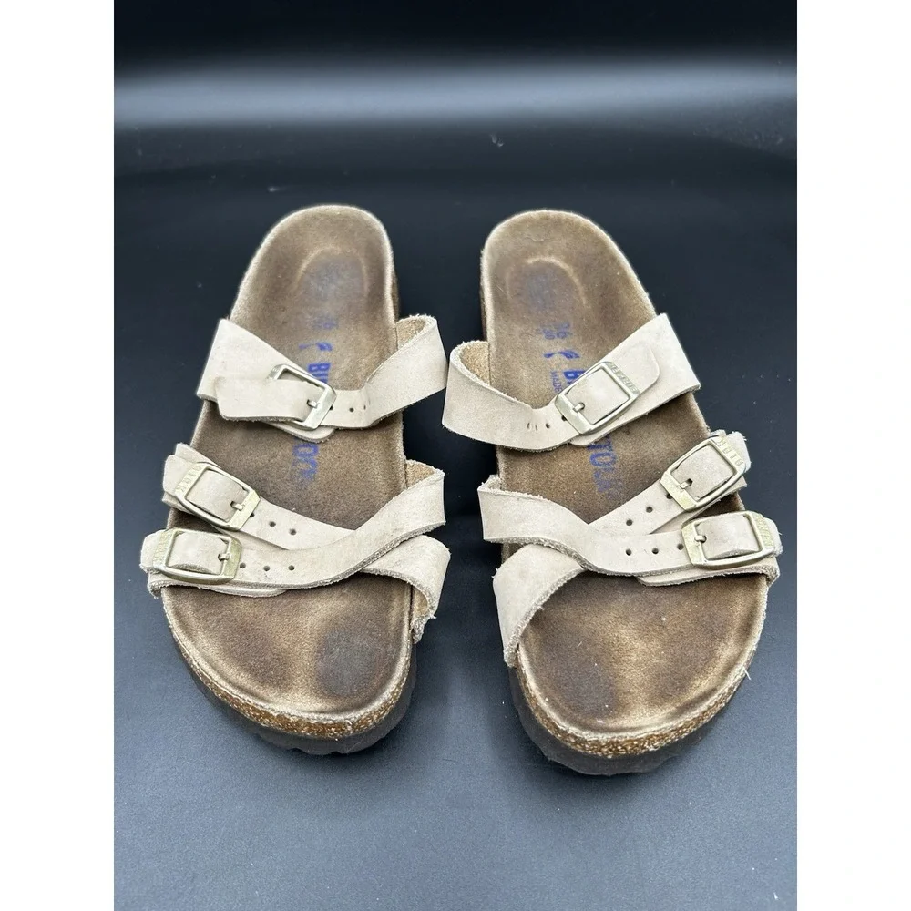 Birkenstock Franca Sandcastle Nubuck Strappy Sandals Tan Brown Womens 36 L5 M3